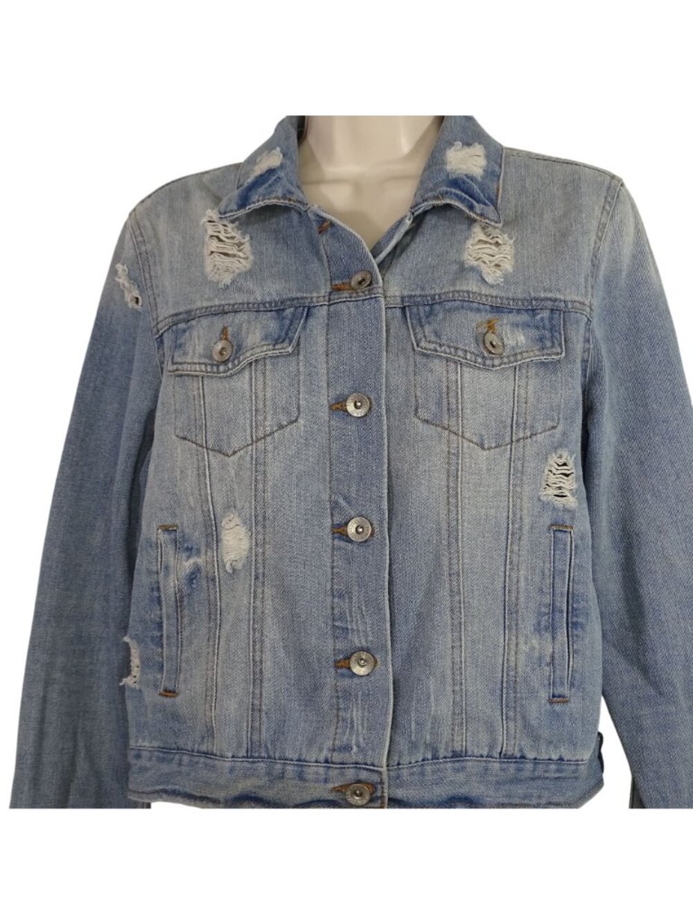 Ci Sono Distressed Ripped Denim Jacket Women Size M Blue Light Wash Long Sleeve - Picture 2 of 8